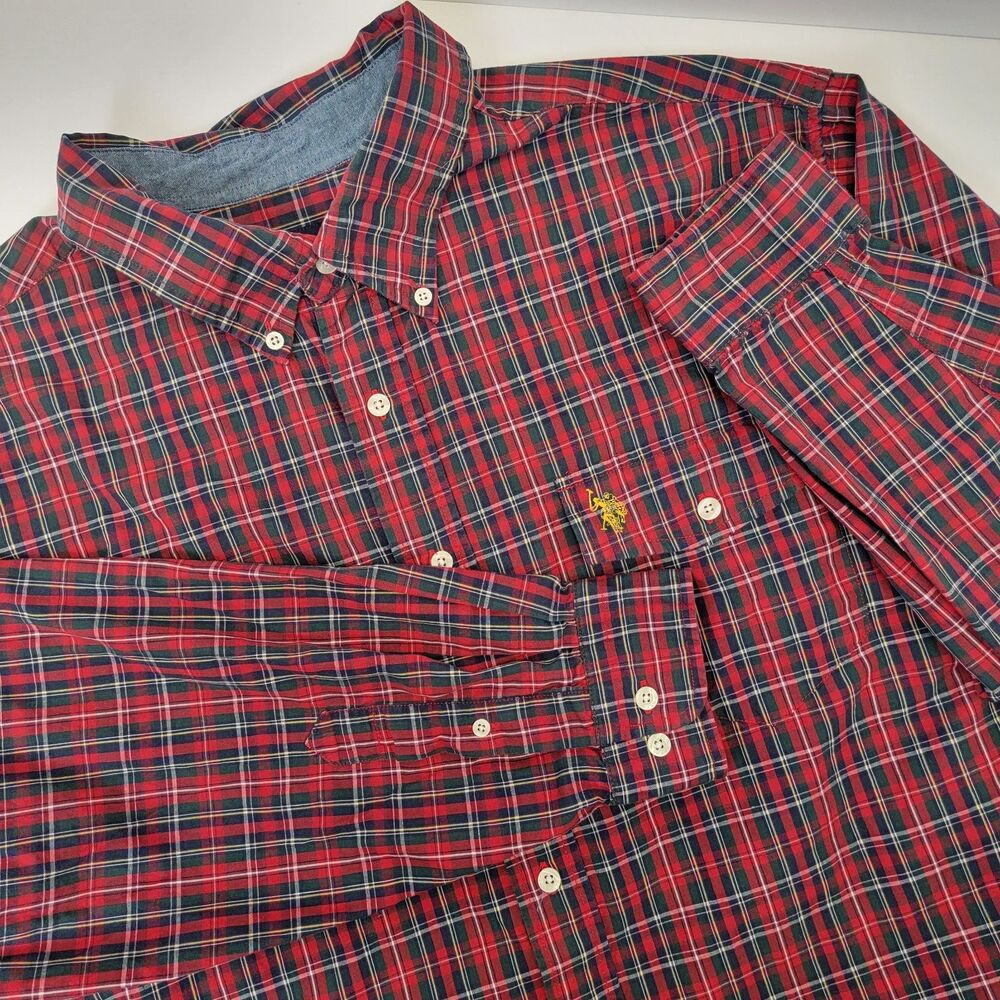 US Polo Assn Mens Red/Green Plaid Long Sleeve Button -up Shirt 2XL